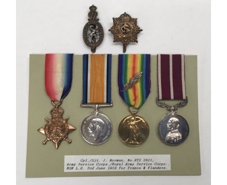 A fine WW1 1914 Star, M.I.D. And M.S.M. Group, awarded to RTS 2821 Cpl/Sjt Joseph Norman of the Royal Army Service Corps / Ar