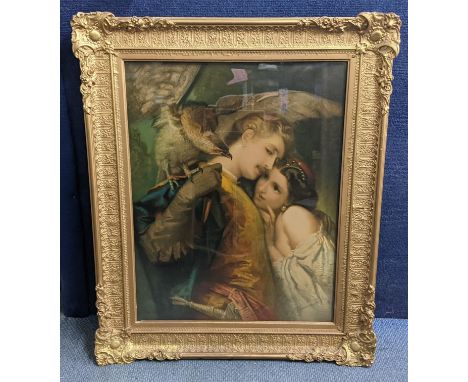 Tranquillo Cremona - The Falconer - a Victorian oleograph in elaborate gilded frame 32.24" h x 27" w Location: 