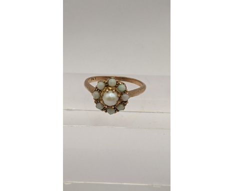 A 9ct gold opal and pearl cluster ring, 3.2g, Location: CAB7 