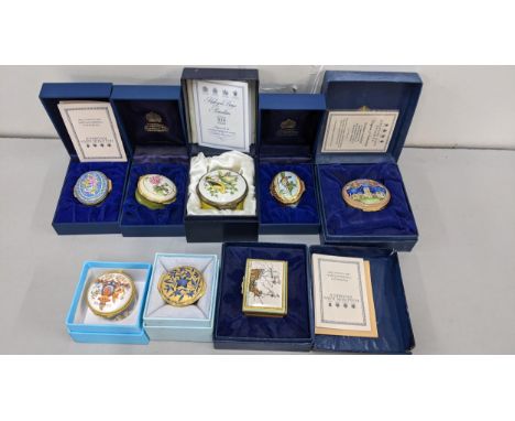 A collection of seven boxed Halcyon Days enamel trinket boxes and a Royal collection boxLocation: 
