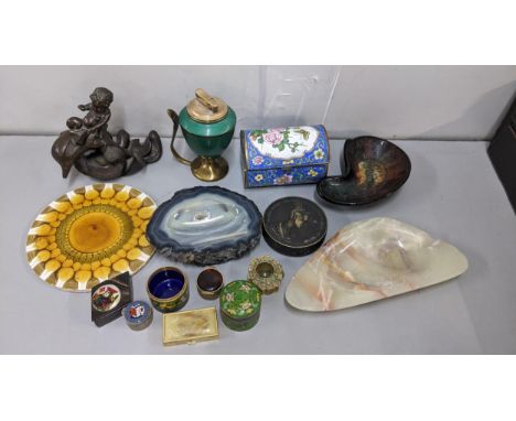 A mixed lot to include a micro mosaic pill box, Calibri table lighter, cloisonne box and other itemsLocation: 