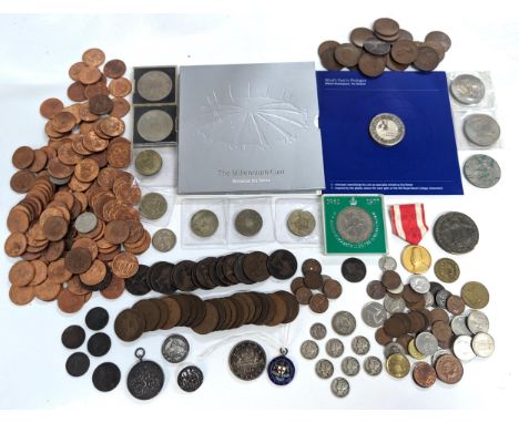 Mixed coins - The Millennium Coin and other commemorative coins, 1966 Canada silver dollar, George IV and Victorian farthings