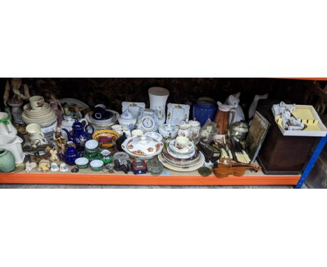 A large lot of mixed ceramics, glass and miscellaneous items to include a Japanese blue and white bowl, Aynsley vase and sewi