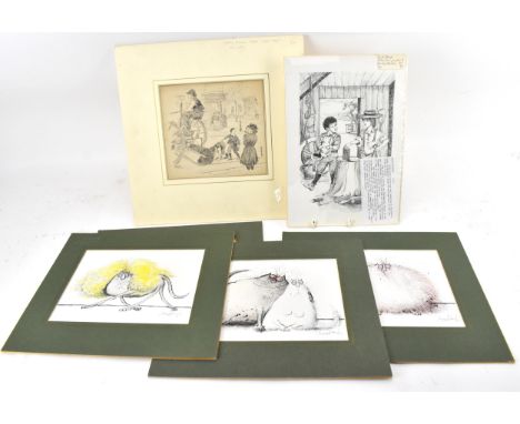 Two original children's book illustrations: one attributed to Sydney Curnow Vosper (1866-1942) depicting a street scene with 