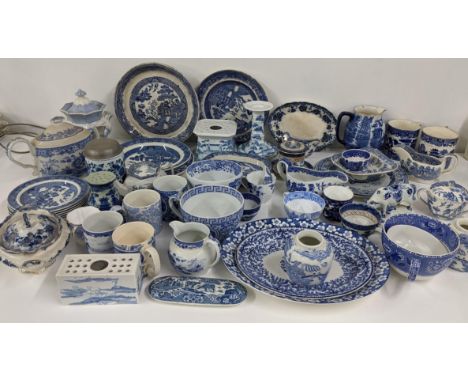 A large mixed lot of blue and white to include Spode, Booths, Wedgwood and othersLocation: 