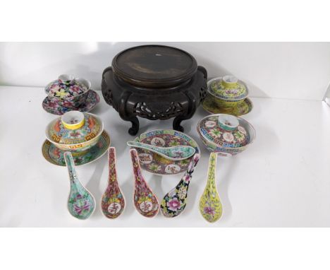 Mixed Oriental items to include a Chinese millefleur tea-bowl and others together with a vase standLocation: 