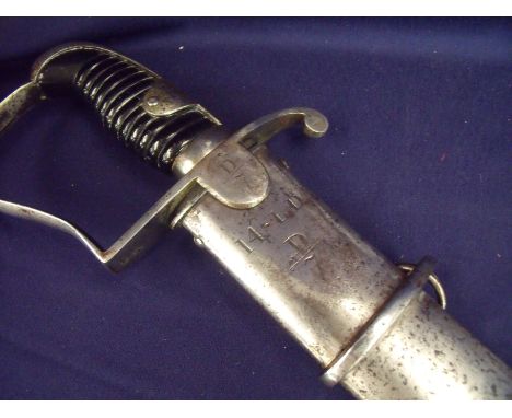 1796 pattern cavalry trooper sabre complete with steel scabbard,the curved blade with broad single fuller (33 inches), steel 