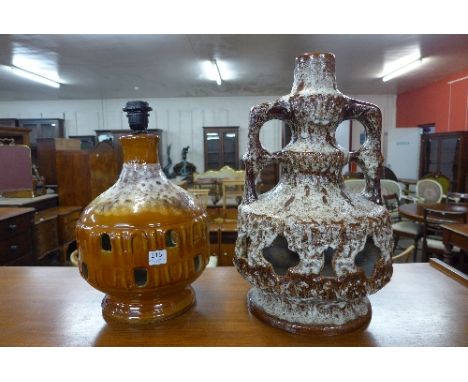 Two West German glazed table lamp bases