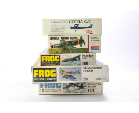 FROG, Monogram and Aurora Vintage Plastic Model Aircraft Kits comprising five issues including Gotha, Dornier Arrow, Heinkel 