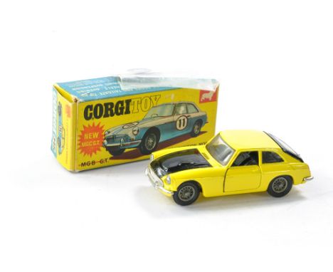 Corgi No. 345 MGC Competition Model. Yellow and black with black interior and luggage. Very good to excellent with the odd sp