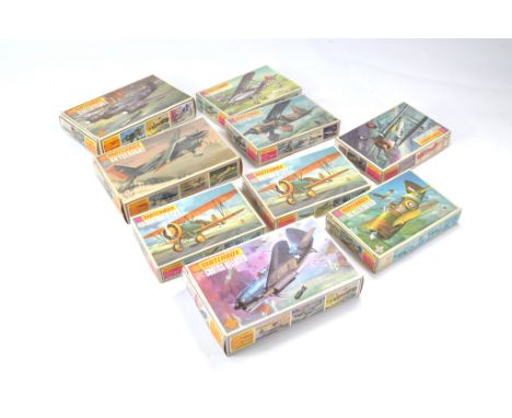 Matchbox Vintage Plastic Model Aircraft Kits comprising Nine issues. All complete and unstarted.