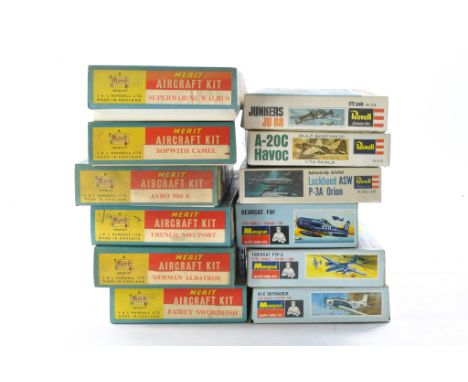 Monogram, Revell and Merit Vintage Plastic Model Aircraft Kits comprising Twelve issues including Junkers JU88, A-20C Havoc, 
