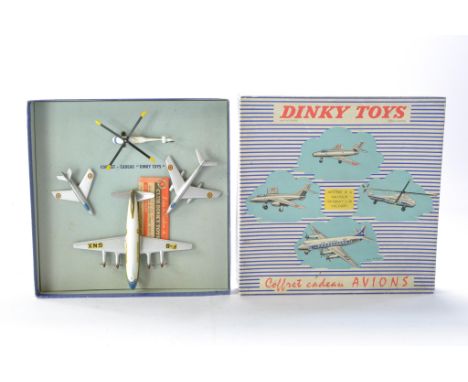 French Dinky Aircraft Set No. 60 comprising Mystere IV A, Vautour, Sikorsky S. 58 and Viscount plus Collector Leaflet. All lo