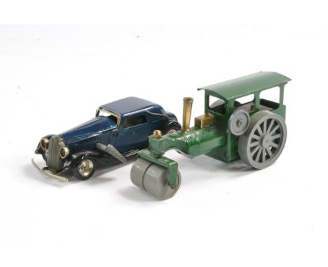 Triang Minic Duo of Mechanical toys including Road Roller and Vauxhall Town Sedan. Both in good working order and generally v