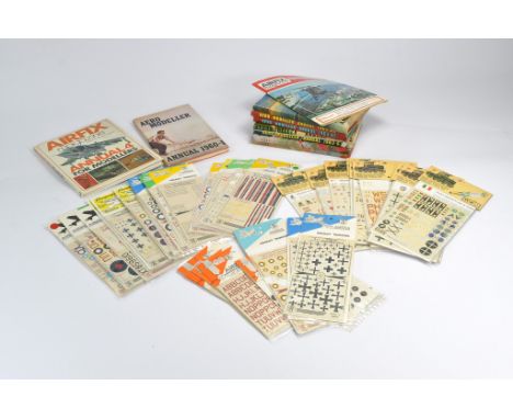 A comprehensive selection of ex-shop stock model aircraft and vehicle kit decals factory sealed plus Aero Modeller annuals et