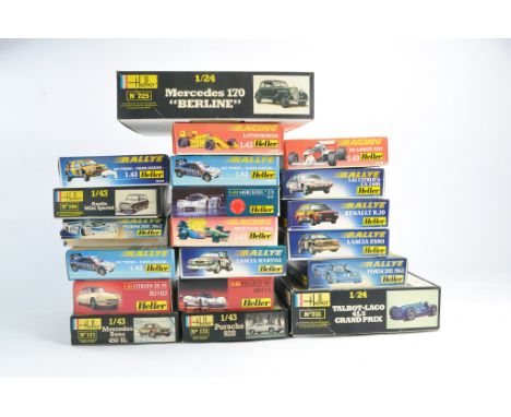 A group of Twenty Model Car Kits, mostly Heller and comprising Rally and Racing Cars as shown. All look to be complete and un