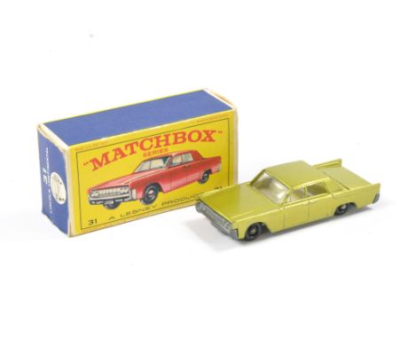 Matchbox Regular Wheels no. 31c Lincoln Continental. Lime green with black plastic wheels. Good, some marks and signs of wear