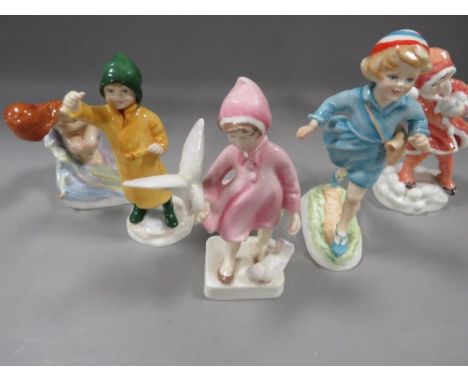 Five small Royal Worcester figures to include "Hometime " and "Peace" 
