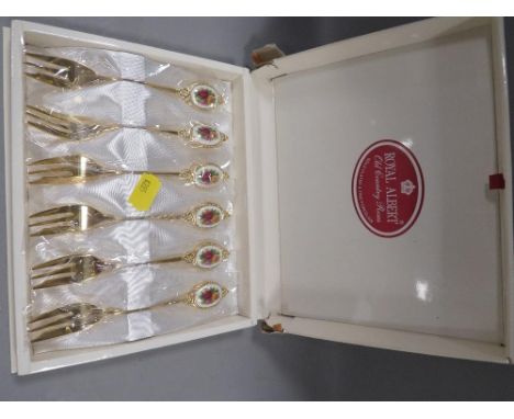 Royal Albert Old Country Roses enamel fork set boxed 