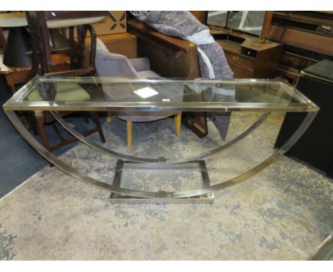 A modern chrome and glass console table W 160 cm 