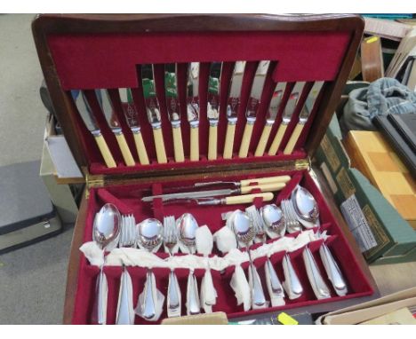 A vintage canteen of cutlery A/F, together with a box of fish knives and forks 