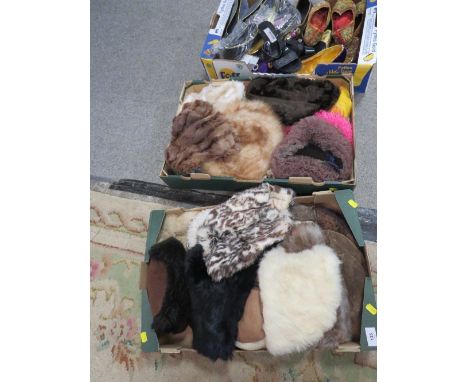Three trays of assorted vintage hats, shoes etc 