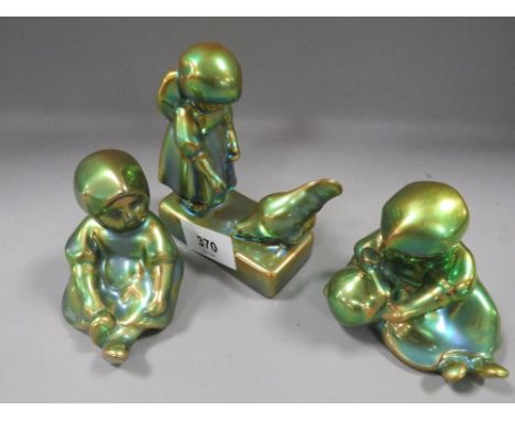 Three Zsolnay Pecs small lustre figures