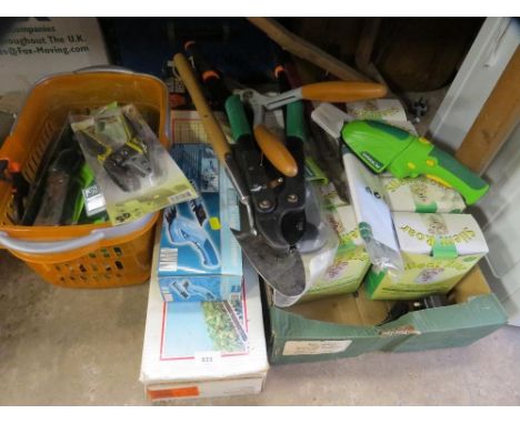A large selection of garden tools - new &amp; used to include a boxed hedge trimmer 