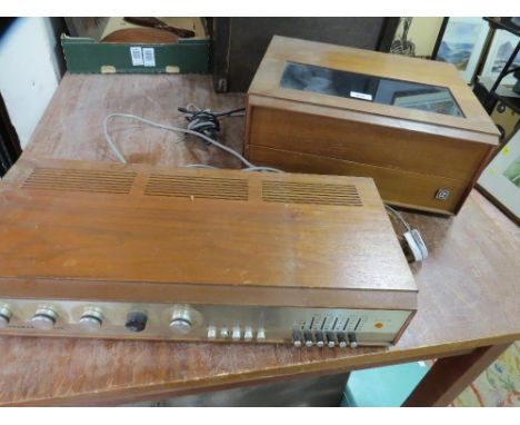 A retro Goodmans / Garrard music suite stereo record player together with a Goodmans 3000E radio receiver / amplifier 