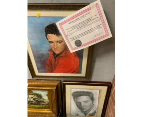 Elvis Presley - A framed June Kelly Elvis portrait together with two further Elvis portraits and certification 