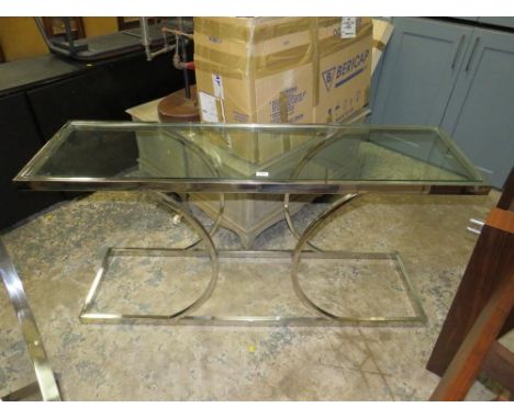 A large modern chrome and glass console table W 150 cm 