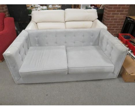 A modern grey upholstered button back large settee W 186 cm 