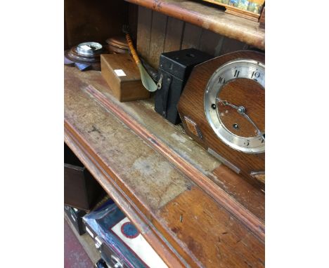 BAROMETER, CLOCK, WOODEN ITEMS AND BOX CAMERA ETC.