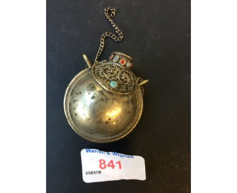 SILVER COLOURED SMALL EASTERN FLASK   C