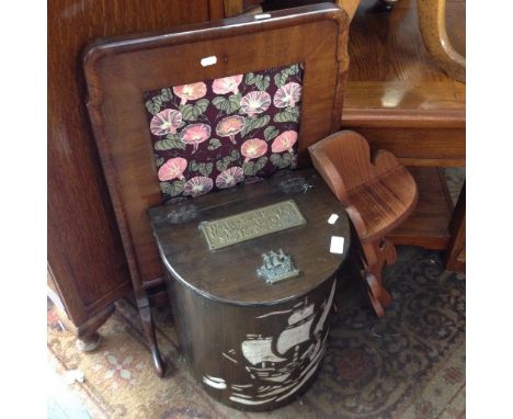 A FIRE SCREEN, SLIPPER BOX AND A CORNER SHELF