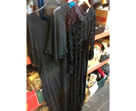 3 BLACK VINTAGE EVENING/COCKTAIL DRESSES, ONE BY ROSSETTE OF LONDON