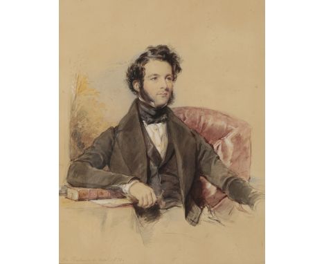GEORGE RICHMOND (1809-1896) A half-length portrait of Brilby Porteous Hodgson, depicted seated with his right elbow resting o