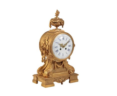 VICTORIAN ORMOLU MANTLE CLOCK, the 15cm white enamel dial with Roman and Arabic numerals, the movement with outside count whe