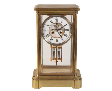 VICTORIAN FRENCH FOUR GLASS CLOCK, the 16cm white enamel dial with Roman numerals, sunken centre with visual escapement, the 