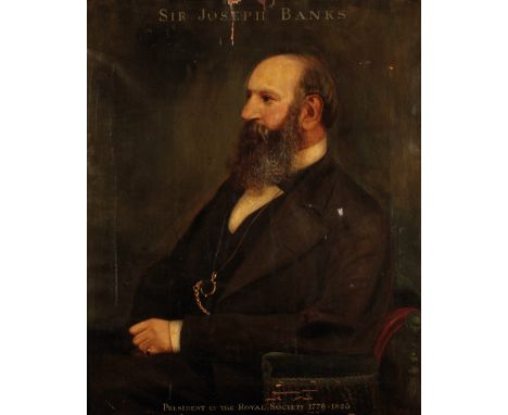 ENGLISH SCHOOL Half-length portrait of a gentleman seated in an interior, painted inscription "Sir Joseph Banks, President of
