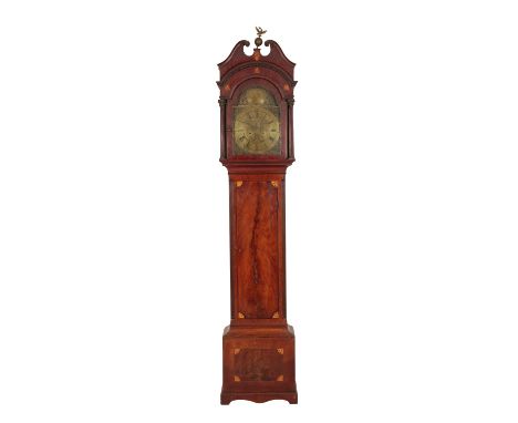 GEO III MAHOGANY LONGCASE CLOCK, the arched brass dial with subsidiary seconds dial, inscribed "Grindal Dumfries", the eight 