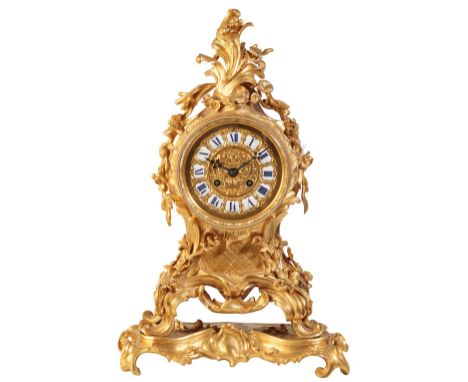 VICTORIAN FRENCH ORMOLU MANTLE CLOCK, the 5.5cm gilt dial with Roman tablet numerals, the movement with outside count wheel s