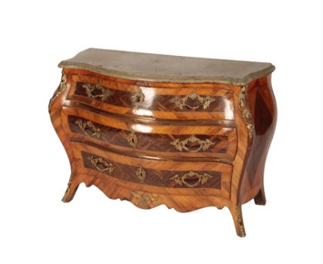 SWEDISH KINGWOOD AND MARQUETRY SERPENTINE COMMODE of exaggerated serpentine form, apparently retaining the original grey/gree