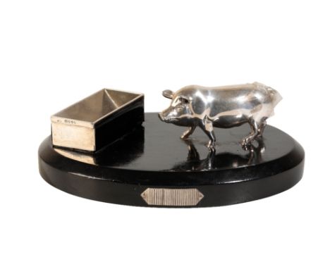 VICTORIAN NOVELTY SILVER VESTA AND CIGAR LIGHTER, by Joseph Braham, London, 1885, the lighter modelled in the form of a pig w