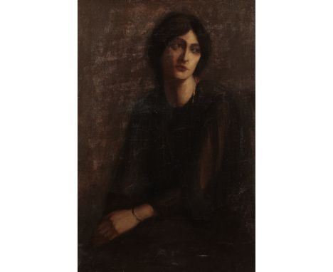 ENGLISH SCHOOL, EARLY 20TH CENTURY Portrait of an elegant lady wearing a simple dark dress and silver bangle, oil on canvas, 