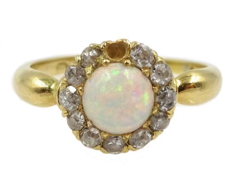 Victorian 18ct gold round opal and diamond cluster ring, Birmingham 1896 - Condition Report Approx 3gm, size M, head size = 1