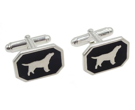 Pair of silver and black enamel dog cufflinks, hallmarked - Condition Report 