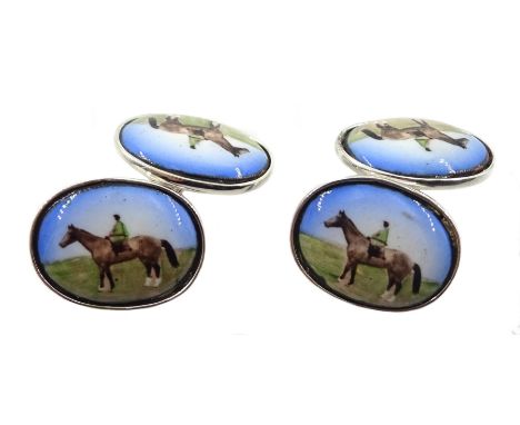 Pair of silver enamel horse cufflinks, stamped 925 - Condition Report 