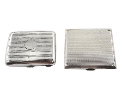 Silver cigarette case, engine turned decoration by D Bros, Birmingham 1946 and one other by C &amp; Co, Birmingham 1915, appr