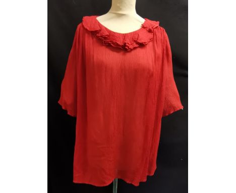 Red crepe Ossie Clark blouse size 8? 2 tiny  holes in back, pin head size 